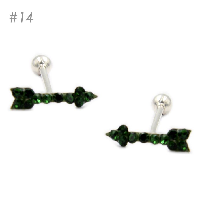 Arete Broquel de Bolita - Flechita Micro Cristal - Verde Fuerte