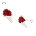 Arete Broquel de Bolita - Barquillo con Nieve Micro Cristal - Rojo