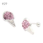 Arete Broquel de Bolita - Barquillo con Nieve Micro Cristal - Rosa