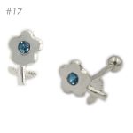 Arete Broquel de Bolita – Flor con Tallo Cristal - Azul Claro