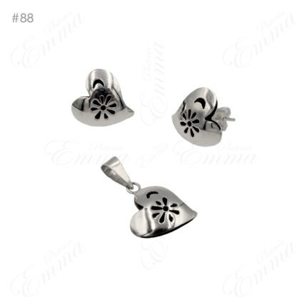 Juego de Plata Ley 0.925 Corazón Flores Calado